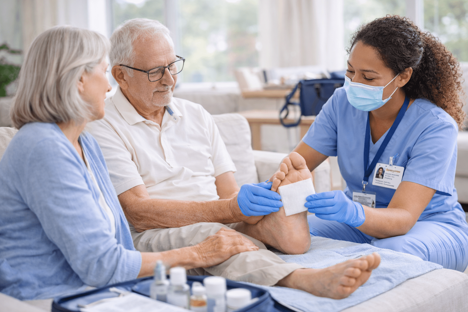 Compassionate mobile wound care specialist providing in-home treatment and supportive patient care.