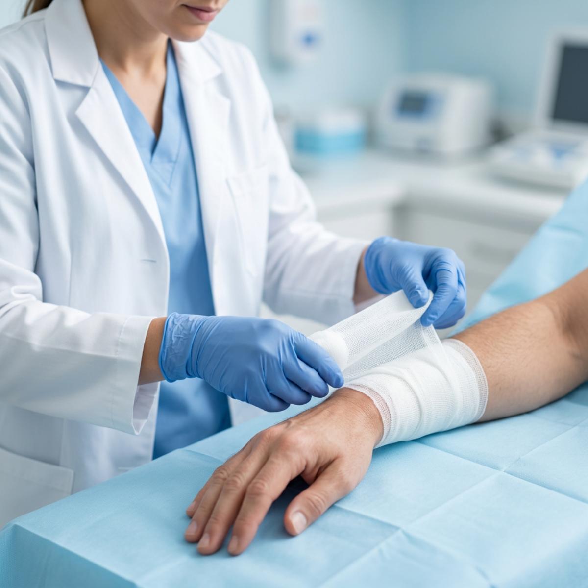 Wound care specialist treating patient